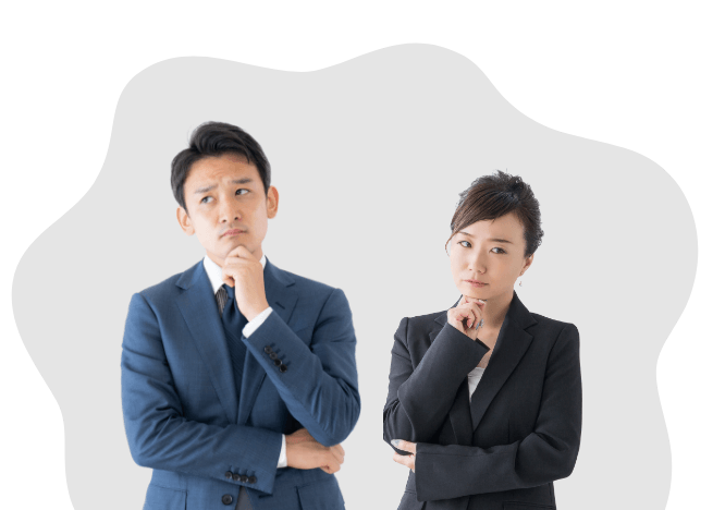 自律的な社員を育てたい、基本を身につけたい、プロの講師による実践的な講義を受講させたい、自社の社内研修と組み合わせたい、という悩みを持った男女の写真